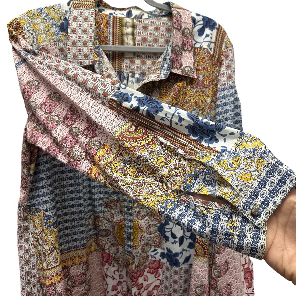 Patchwork Floral Button-Front Blouse - Multi-Color - Picture 6 of 14